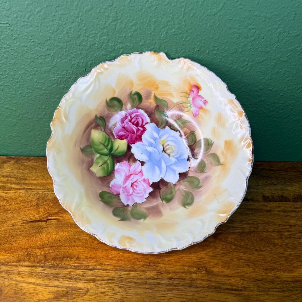 Vintage Enesco Hand Painted Bowl Floral Farmhouse Dish